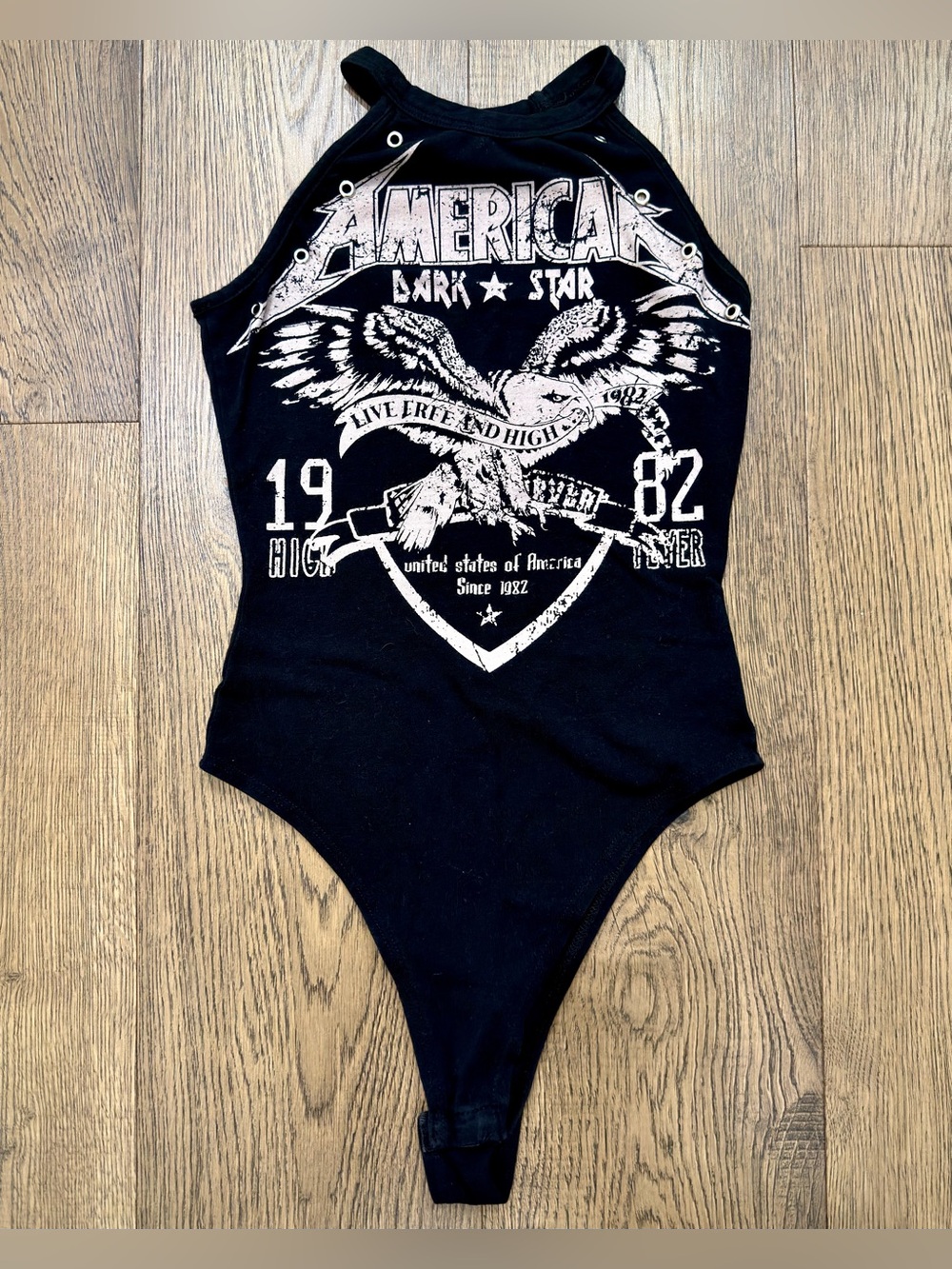 American Dark Star Eagle Graphic Bodysuit Black Small